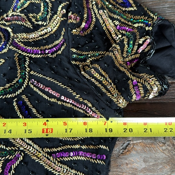 Vintage Lawrence Kazar sequined beaded silk top GVC size M - Picture 10 of 12